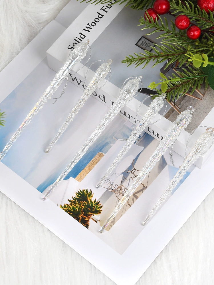 6 Pcs - Handcrafted Christmas Glass Icicle Hanging Ornament