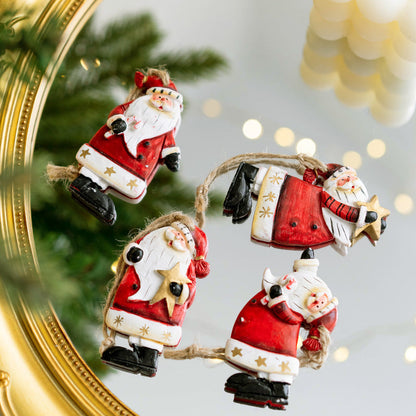 4 Pcs - Hand-Painted Santa Claus Hanging Ornament