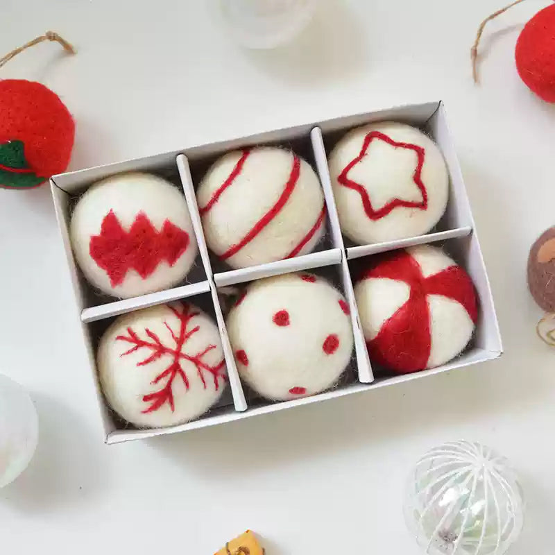 6 Pcs - Christmas Felt Ornament Ball