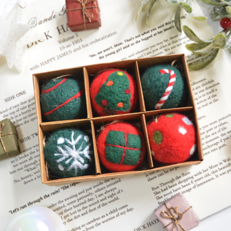 6 Pcs - Christmas Felt Ornament Ball