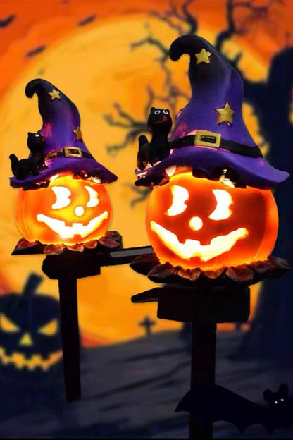 2 Pcs - Solar Powered Pumpkin Wizard Hat Stake Light