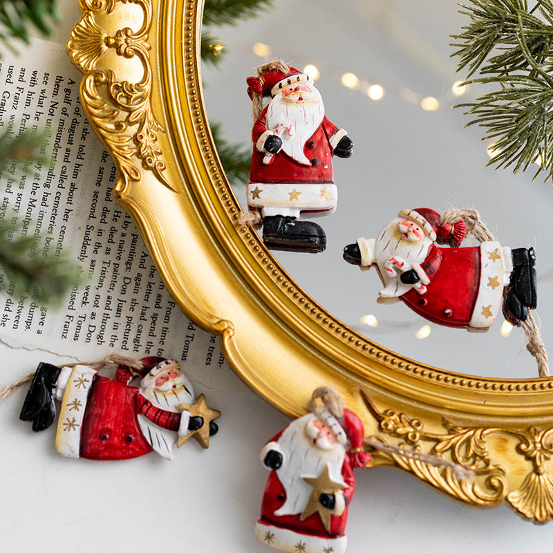 4 Pcs - Hand-Painted Santa Claus Hanging Ornament