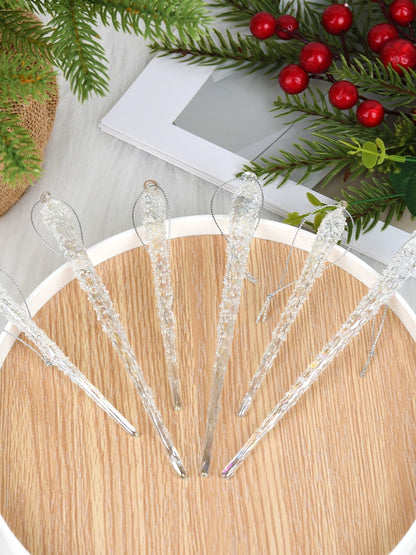 6 Pcs - Handcrafted Christmas Glass Icicle Hanging Ornament