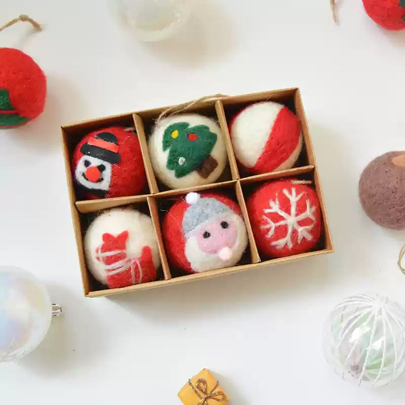 6 Pcs - Christmas Felt Ornament Ball