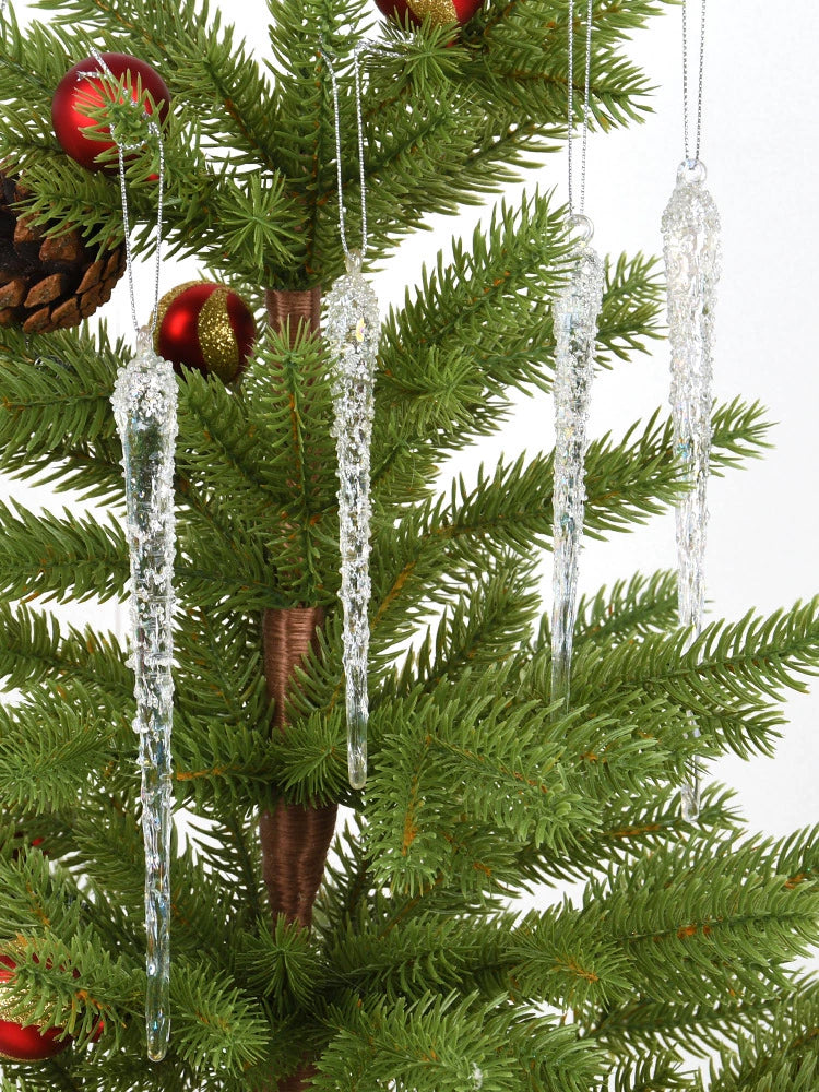 6 Pcs - Handcrafted Christmas Glass Icicle Hanging Ornament