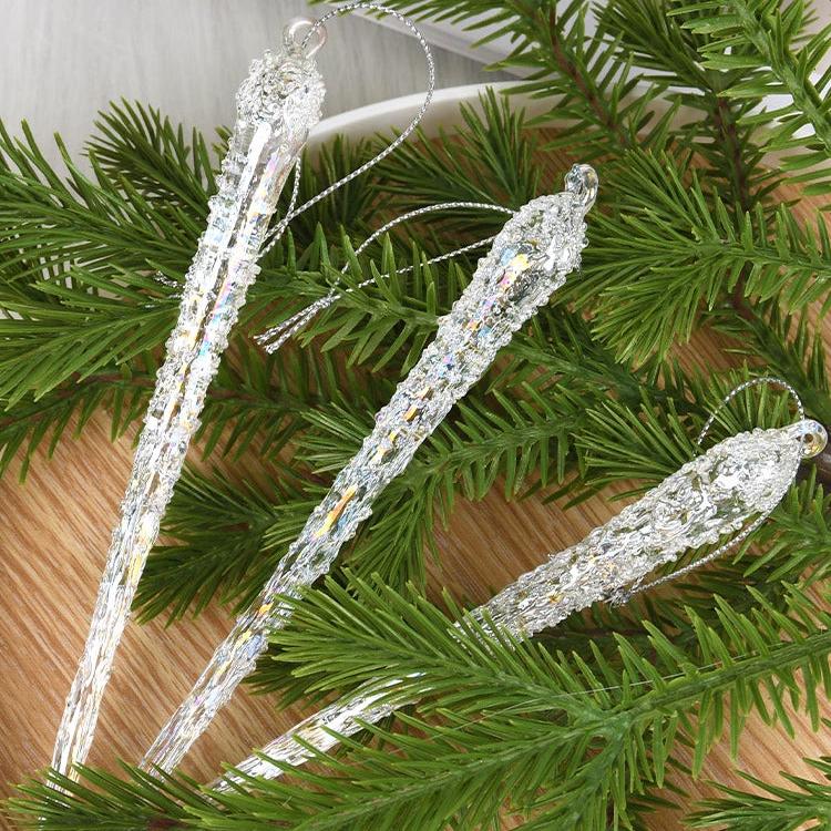 6 Pcs - Handcrafted Christmas Glass Icicle Hanging Ornament