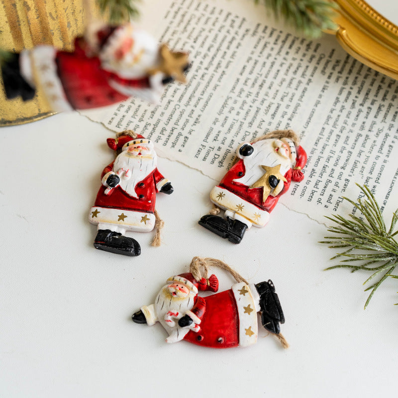 4 Pcs - Hand-Painted Santa Claus Hanging Ornament