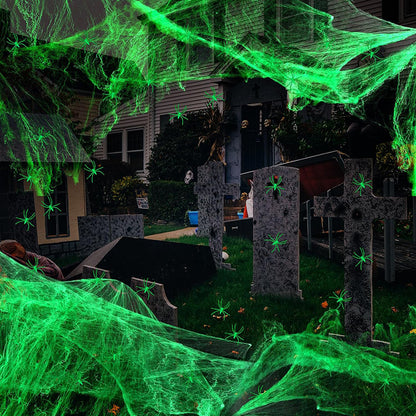 50sq ft Glow-in-Dark Stretchable Cobweb + 30 Glow-in-Dark Spiders