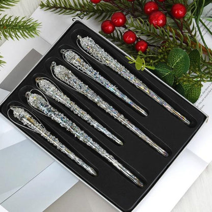 6 Pcs - Handcrafted Christmas Glass Icicle Hanging Ornament