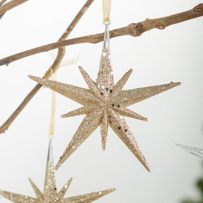 2 Pcs - Christmas Starburst Hanging Glitter Decoration-Next Deal Shop-Gold-Next Deal Shop