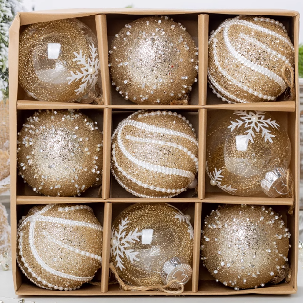 9 Pcs Premium Acrylic Glitter Ornament Ball Set