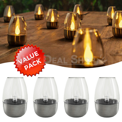 4 Pcs - Solar Powered Stainless Steel LED Candle Light-Next Deal Shop-Next Deal Shop