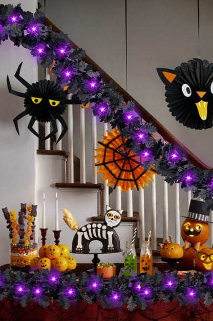 Guirlande lumineuse de feuilles d'érable noires pour Halloween