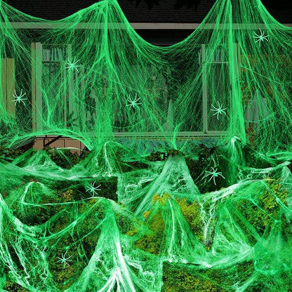 50sq ft Glow-in-Dark Stretchable Cobweb + 30 Glow-in-Dark Spiders