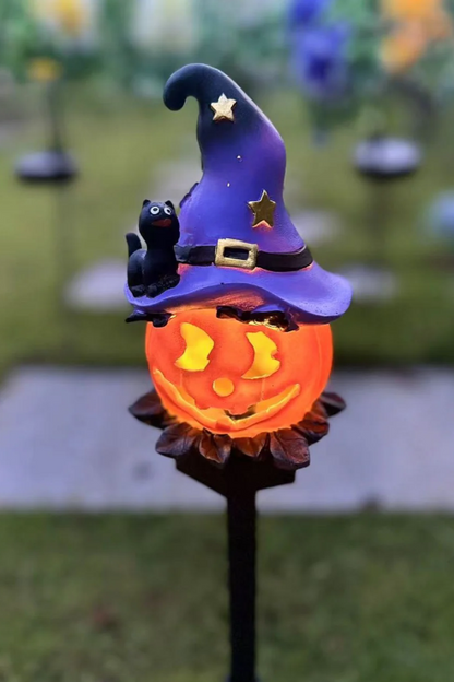 2 Pcs - Solar Powered Pumpkin Wizard Hat Stake Light