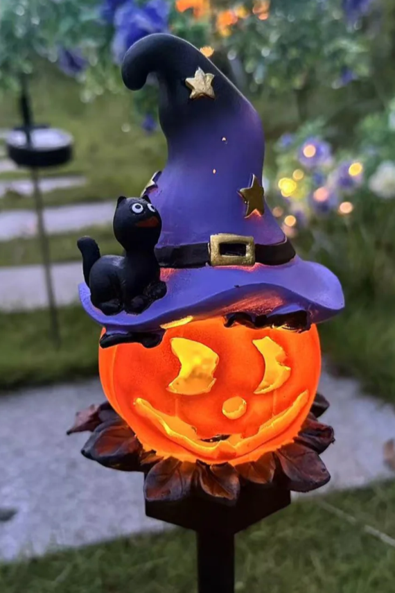 2 Pcs - Solar Powered Pumpkin Wizard Hat Stake Light